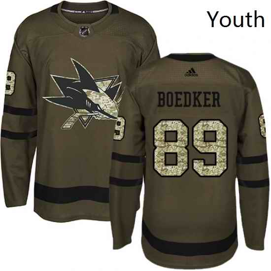 Youth Adidas San Jose Sharks 89 Mikkel Boedker Authentic Green Salute to Service NHL Jersey